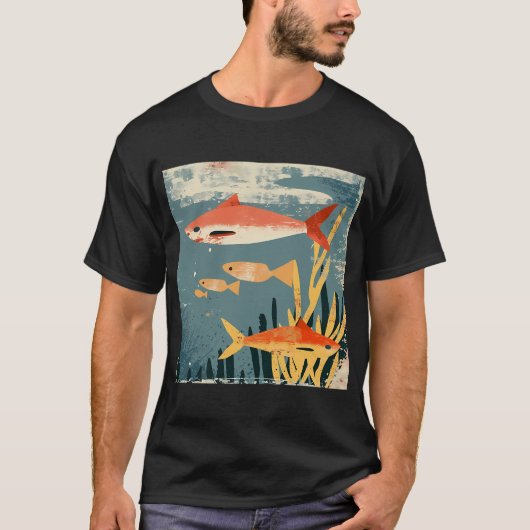 Retro-Haie mit kleinen Fischen T-Shirt (Vorderseite)