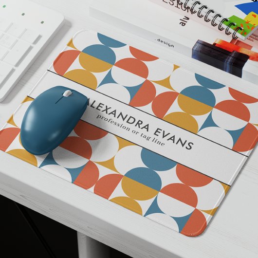 Retro Halbkreis Jakobsmuschel fett blau-orange gel Mousepad