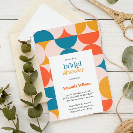 Retro Halbkreis Scallop Mitte Jahrhundert Bridal Einladung