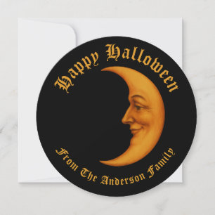 Retro-Halbmond-Gesicht Frohes Halloween Feiertagskarte