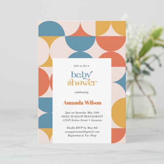 Retro Half Circle Scallop Mitte Jahrhundert Babydu Einladung (Stehend Vorderseite)