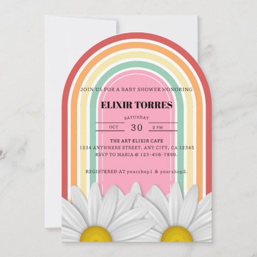 Retro Half Daisy Baby Dusche Einladung (Vorderseite)