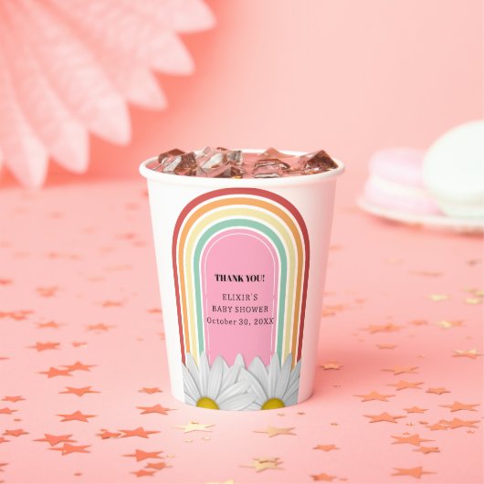 Retro Half Daisy Baby Dusche Pappbecher (Insitu)