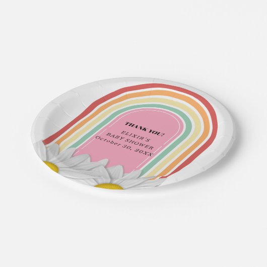 Retro Half Daisy Baby Dusche Pappteller (Schrägansicht)