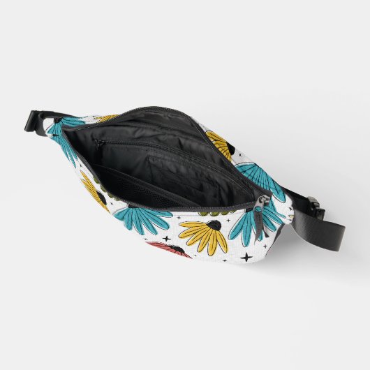 Retro Halftone Coneflowers Bauchtasche (Offen)