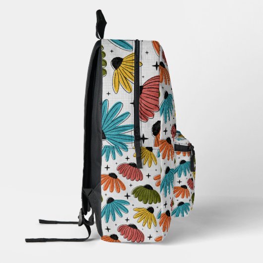 Retro Halftone Coneflowers Bedruckter Rucksack (Links)