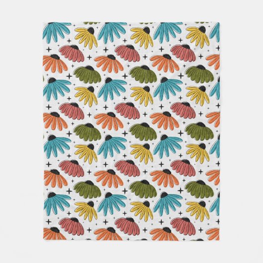 Retro Halftone Coneflowers Fleecedecke (Vorderseite)