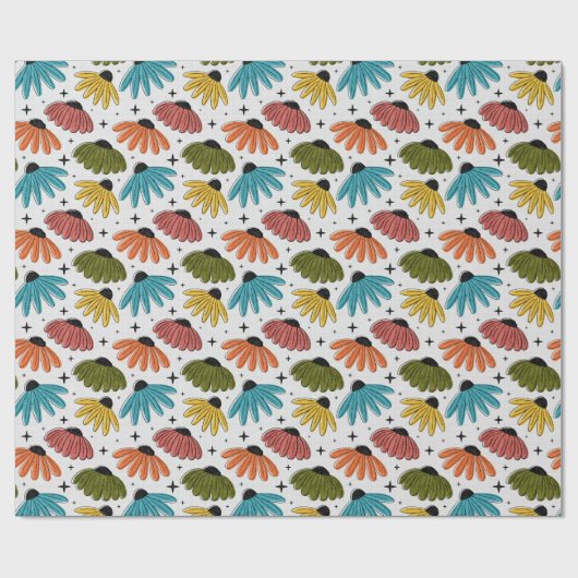 Retro Halftone Coneflowers Geschenkpapier (Flach)