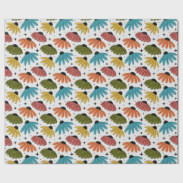 Retro Halftone Coneflowers Geschenkpapier