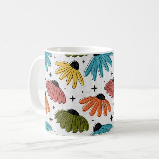 Retro Halftone Coneflowers Kaffeetasse (Vorderseite Links)