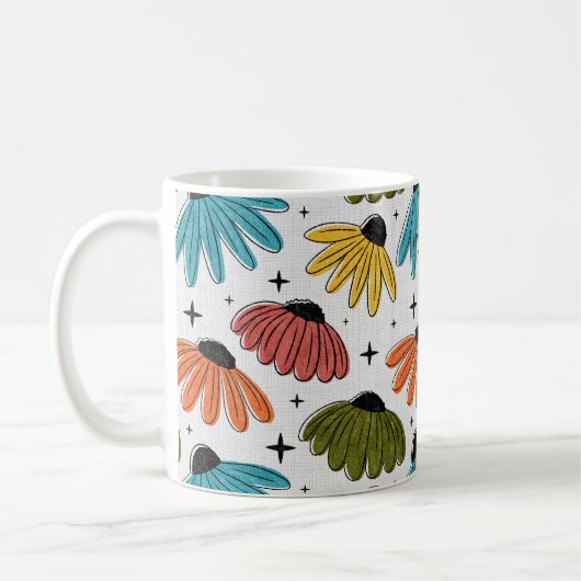 Retro Halftone Coneflowers Kaffeetasse (Links)