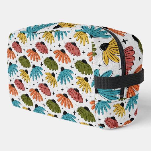 Retro Halftone Coneflowers Waschbeutel (Linke Seite)