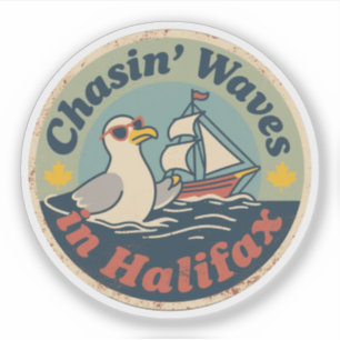 Retro Halifax Seagull Waves Aufkleber