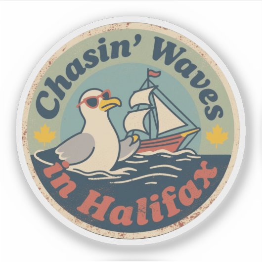 Retro Halifax Seagull Waves Aufkleber (Vorderseite)