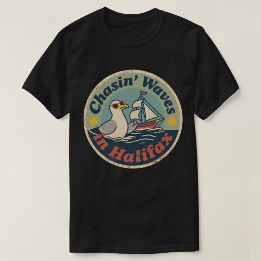 Retro Halifax Seagull Waves T-Shirt (Design vorne)