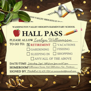 Retro-Hall-Pass-Lehrer-Ruhestandsfeier-Einladung Einladung