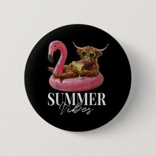 Retro Hallo Sommer Stimmung Highland Kuh Lustiger  Button
