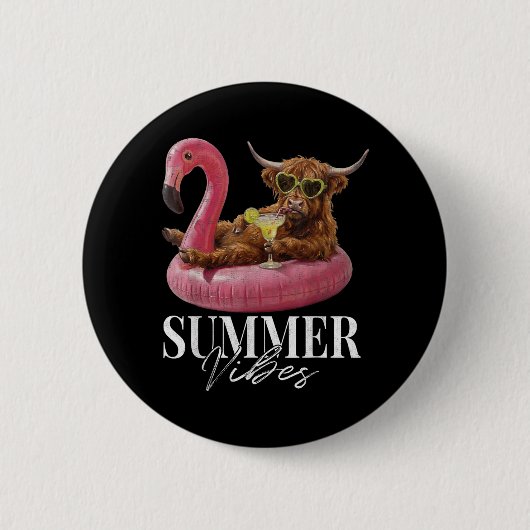 Retro Hallo Sommer Stimmung Highland Kuh Lustiger Button (Vorderseite)