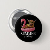 Retro Hallo Sommer Stimmung Highland Kuh Lustiger Button (Vorne & Hinten)