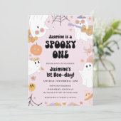 Retro Halloween 1. Geburtstag Einladung (Stehend Vorderseite)