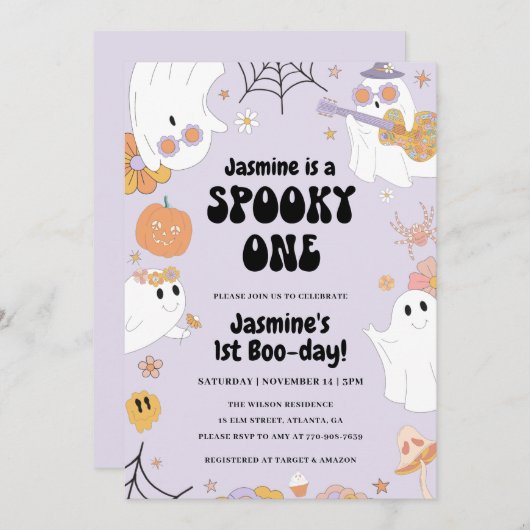 Retro Halloween 1. Geburtstag Einladung (Vorne/Hinten)