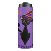 Retro Halloween Black Blasé Cat mit Hexenhut Thermosbecher (Vorderseite)