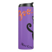 Retro Halloween Black Blasé Cat mit Hexenhut Thermosbecher (Nach links gedreht)