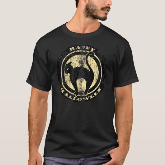Retro Halloween Black Cat T-Shirt (Vorderseite)