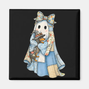 Retro Halloween Blaues Denim-Gespenst-Dachshund Lu Magnet