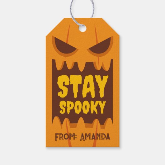 Retro Halloween Bleibe Spooky Orange Pumpkin Face Geschenkanhänger (Vorderseite)