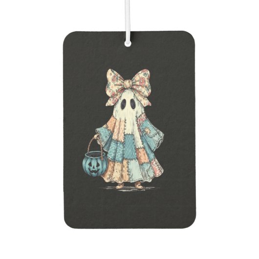 Retro Halloween Blue Denim Ghost Autolufterfrischer (Vorderseite)