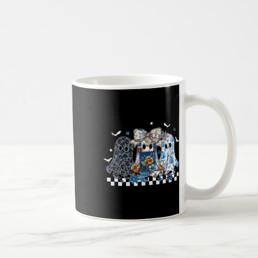 Retro Halloween Blue Denim Ghost Coquette Patchwor Kaffeetasse (Rechts)