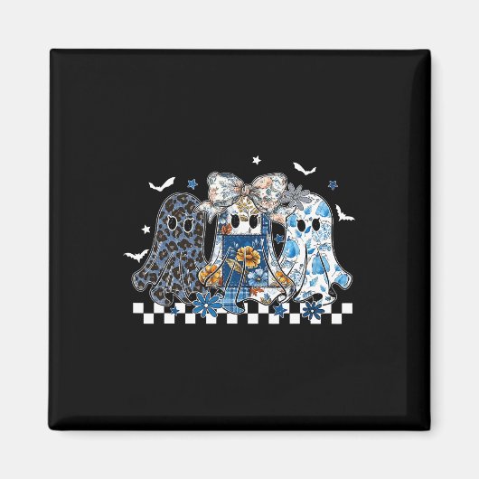 Retro Halloween Blue Denim Ghost Coquette Patchwor Magnet (Vorne)