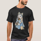 Retro Halloween Blue Denim Ghost Dackel Funny T-Shirt (Vorderseite)