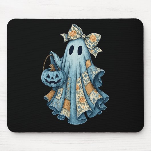 Retro Halloween Blue Denim Ghost Fall Pumpkin Spoo Mousepad (Vorne)