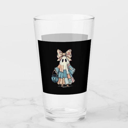 Retro Halloween Blue Denim Ghost Glas (Vorderseite)