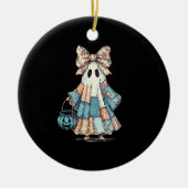 Retro Halloween Blue Denim Ghost Keramik Ornament (Vorne)