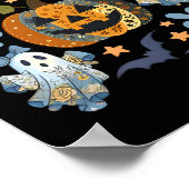 Retro Halloween Blue Denim Ghost Patchwork Spooky Poster (Ecke)