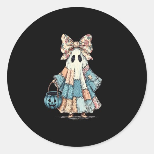 Retro Halloween Blue Denim Ghost Runder Aufkleber (Vorderseite)