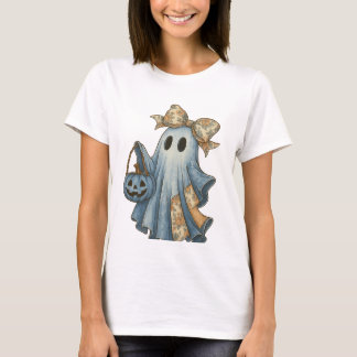 Retro Halloween Blue Denim Ghost Shirt