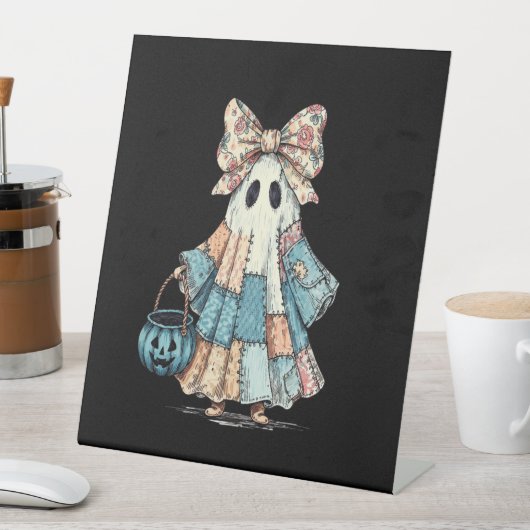 Retro Halloween Blue Denim Ghost Sockelschild (In Situ)