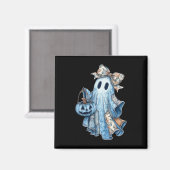 Retro Halloween Blue Denim Ghost Spooky Ghost Ghos Magnet (Vorderseite/Rückseite)