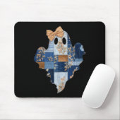 Retro Halloween Blue Denim Patchwork Ghost Boo Coq Mousepad (Mit Mouse)