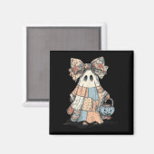 Retro Halloween Blue Denim Patchwork Quilt Ghost S Magnet (Vorderseite/Rückseite)
