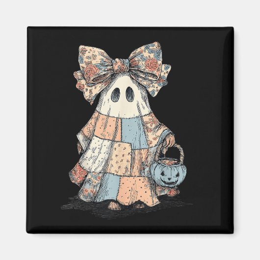Retro Halloween Blue Denim Patchwork Quilt Ghost S Magnet (Vorne)