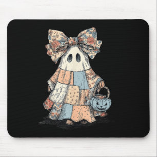 Retro Halloween Blue Denim Patchwork Quilt Ghost S Mousepad