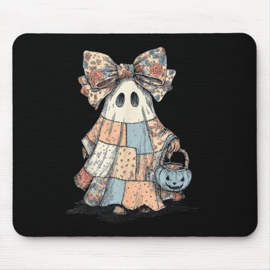 Retro Halloween Blue Denim Patchwork Quilt Ghost S Mousepad (Vorne)