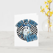 Retro Halloween Blue Denim Patchwork Spooky Ghost Karte (Gelbe Blume)