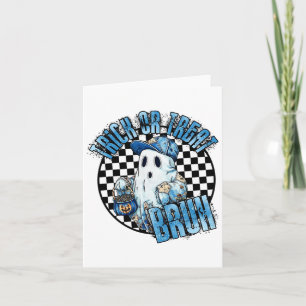 Retro Halloween Blue Denim Patchwork Spooky Ghost Karte