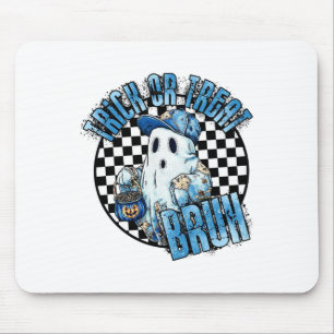 Retro Halloween Blue Denim Patchwork Spooky Ghost Mousepad